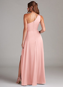 Azazie Brooke Bridesmaid Dresses Powder Pink A-Line One Shoulder Stretch Satin Dress image8