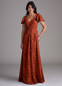 Azazie Soren Brudtärnklänningar Klä av A-Linje i Blommig Utbrändhet Plisserad Kastanjebrunt image4