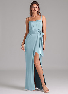 Azazie Jamie Bridesmaid Dresses Moody Blue A-Line Strapless Stretch Satin Convertible Dress image8