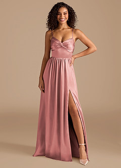 Azazie Zeya Bridesmaid Dresses Dusty Rose A-Line Pleated Metallic Satin Dress image7