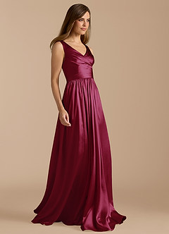 Azazie Keyla Bridesmaid Dresses Burgundy A-Line Pleated Metallic Satin Dress image7