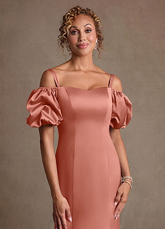 Azazie Redding Suknie dla Matki Panny Młodej Osłona Marszczony Satyna elastyczna Długość podłogi Sukienka image5