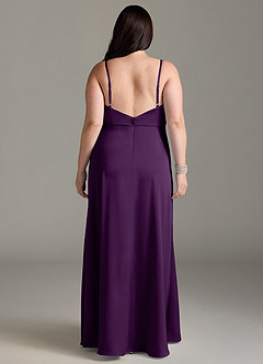 Azazie Brielle Bridesmaid Dresses Grape A-Line Cowl Spaghetti Straps Stretch Satin Dress image7
