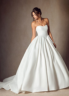 Azazie Celestia Wedding Dresses Diamond White Ball-Gown Strapless Matte Satin Dress image1