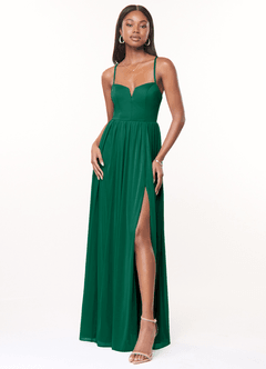 Azazie Marsol Bridesmaid Dresses Emerald A-Line Corset Mesh Dress image1