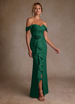 Azazie Irene Mother of the Bride Dresses Emerald A-Line Off the Shoulder Floral Burnout Dress image1