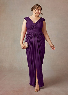 Azazie Lisolette Mother of the Bride Dresses Grape Sheath Pleated Mesh Dress image9