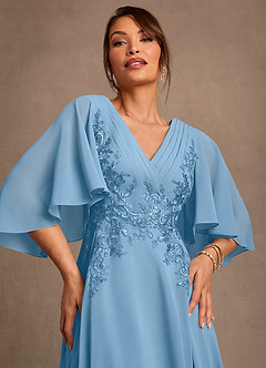 Azazie Tilda Mère de la mariée Robes Robe Trapèze en Mousseline de soie Dentelle Acier Bleuté image5