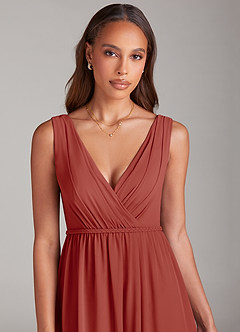 Azazie Tanicia Bridesmaid Dresses Terracotta A-Line Pleated Chiffon Dress image5