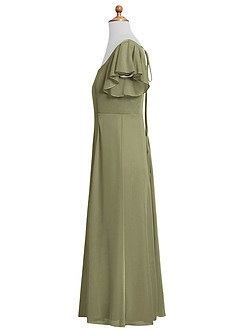 Azazie Bondi Junior Pistachio A-Line Side Slit Mesh Dress image3