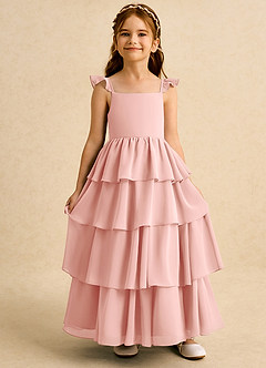 Azazie Boba vestidos de niña de las flores Vestido de Rosetón de Gasa de Corte En A con Escote Cuadrado image6