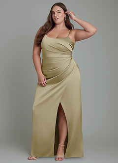 Azazie Calandra Brautjungfernkleider Etui Plissee Stretch-Satin Kleid Moosgrün image10