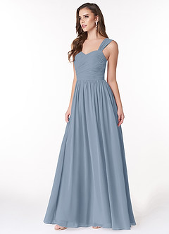 Azazie Zapheira Abiti da Damigella Abito A-Line in Chiffon Increspato Blu Polveroso image3