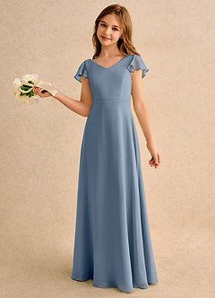 Azazie Nari Girls Formal Flower Girl Dresses Twilight A-Line with Sleeves Chiffon Dress image1