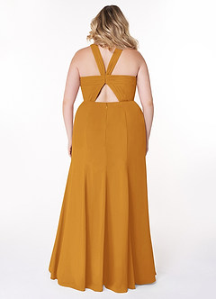 Azazie Rue Bridesmaid Dresses Butterscotch A-Line Halter Chiffon Dress image8