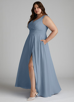 Azazie Karina Brautjungfernkleider A-Linie Plissee Chiffon Kleid Staubblau image8