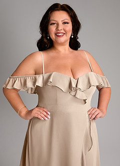 Azazie Lyra Bridesmaid Dresses Taupe A-Line Chiffon Convertible Dress image17