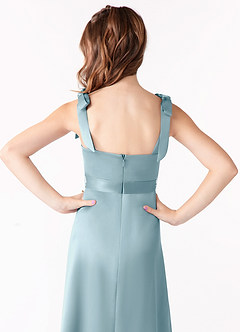 Azazie Barbara Junior Moody Blue A-Line Bow Stretch Satin Dress image4