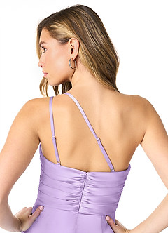 Azazie Eren Bridesmaid Dresses Lilac Mermaid One Shoulder Stretch Satin Dress image3