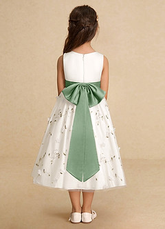 Azazie Pollie Flower Girl Dresses Ivory Matcha A-Line Bow Tulle Dress image6