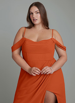 Azazie Johana Bridesmaid Dresses Burnt Orange Mermaid Off the Shoulder Chiffon Convertible Dress image10