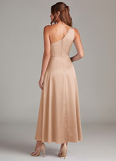 Azazie Brooke Robes de demoiselle d'honneur Robe Trapèze en Satin extensible Une épaule Rose Perle image7