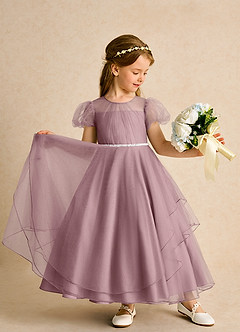 Azazie Duckie Abiti da Ragazza di Fiori Abito Principessa in Tulle Plissettato Rosa Polverosa image3