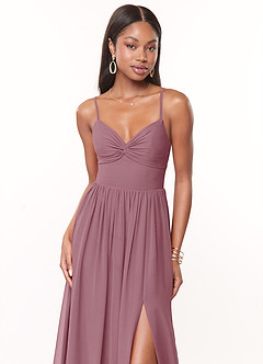 Azazie Zeya Brautjungfernkleider A-Linie V-Hals Gefaltet Chiffon Kleid Vintage Mauve image5