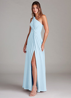 Azazie Brooke 신부 들러리 드레스 A라인 한쪽 어깨 쉬폰 바닥 길이 드레스 image3