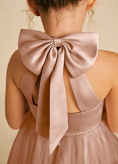 Azazie Dora Flower Girl Dresses Champagne Rose A-Line Bow Tulle Dress image5