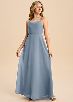 Azazie Shale Junior Linia A Ukłon Szyfon Długość podłogi Młodsza druhna Sukienka image4