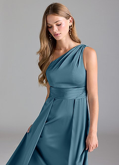 Azazie Dallas Bridesmaid Dresses Bermuda A-Line One Shoulder Stretch Satin Dress image6