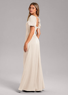 Azazie Fyona Bridesmaid Dresses White Alabaster A-Line Pleated Stretch Satin Dress image5
