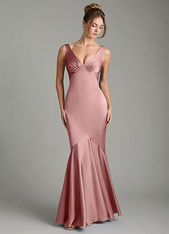 Azazie Alena Bridesmaid Dresses Dusty Rose Mermaid Pleated Stretch Satin Dress image6
