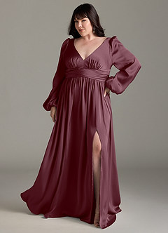 Azazie Norah Bridesmaid Dresses Sangria A-Line Stretch Satin Dress image7