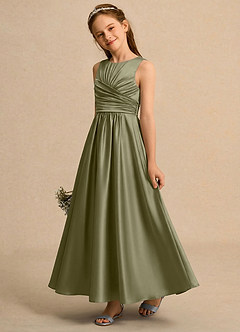 Azazie Ducky Girls Formal Flower Girl Klänningar Klänning A-Line i Stretch Satin Plisserad image3