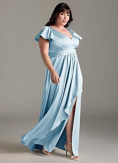 Azazie Omari Bridesmaid Dresses Sky Blue A-Line Stretch Satin Dress image10