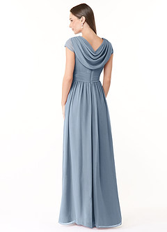 Azazie Organa Robes de demoiselle d'honneur Robe Trapèze en Mousseline de soie Plissée Bleu Poussiéreux image4