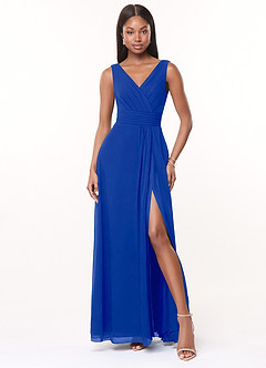 Azazie Karina Brautjungfernkleider A-Linie Plissee Chiffon Kleid Königsblau image1