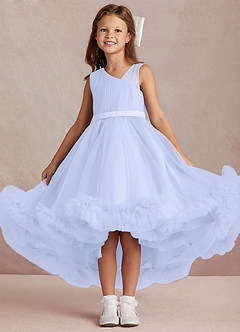 Azazie Lottie Flower Girl Dresses Lavender A-Line One Shoulder Satin Dress image1