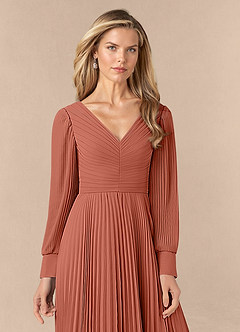 Azazie Zina Mother of the Bride Dresses Clay A-Line Pleated Chiffon Dress image5