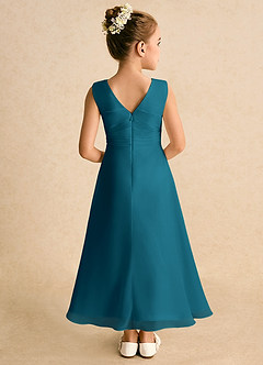 Azazie Edelweiss Flower Girl Dresses Ink Blue A-Line Pleated Chiffon Dress image6