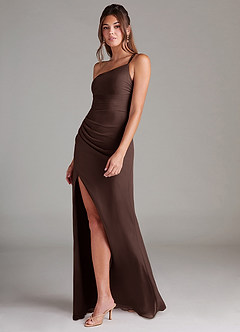 Azazie Eren Brudtärnklänningar Klä av Tubklänning i Chiffong Ena axeln Ganache image5