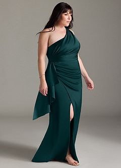 Azazie Maive Bridesmaid Dresses Pine Sheath Ruched Stretch Satin Dress image8