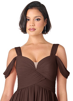 Azazie Lianne Brudtärnklänningar Klänning av A-linje i Chiffong Off the shoulder Ganache image5