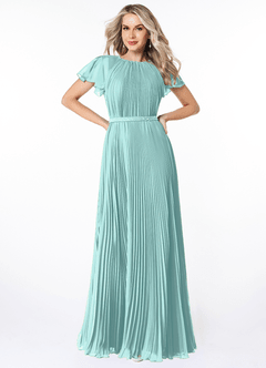 Azazie Kara Bescheidene Brautjungfernkleider A-Linie Plissee Chiffon Bodenlänge Kleid image7