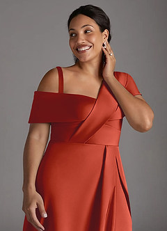 Azazie Milton Mother of the Bride Dresses Rust A-Line Pleated Stretch Satin Dress image14