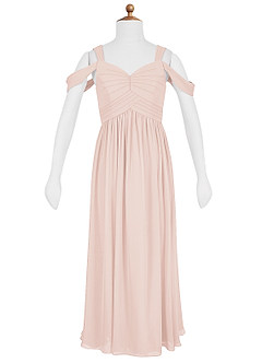 Azazie Lianne Junior Rose Petal A-Line Off the Shoulder Chiffon Dress image14