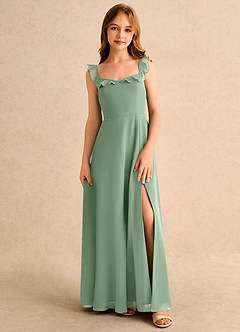 Azazie Chip Girls Formal Flower Girl Dresses Matcha A-Line Sleeveless Chiffon Dress image1