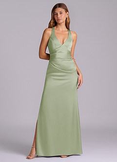 Azazie Amelie Bridesmaid Dresses Dusty Sage A-Line Pleated Stretch Satin Dress image4